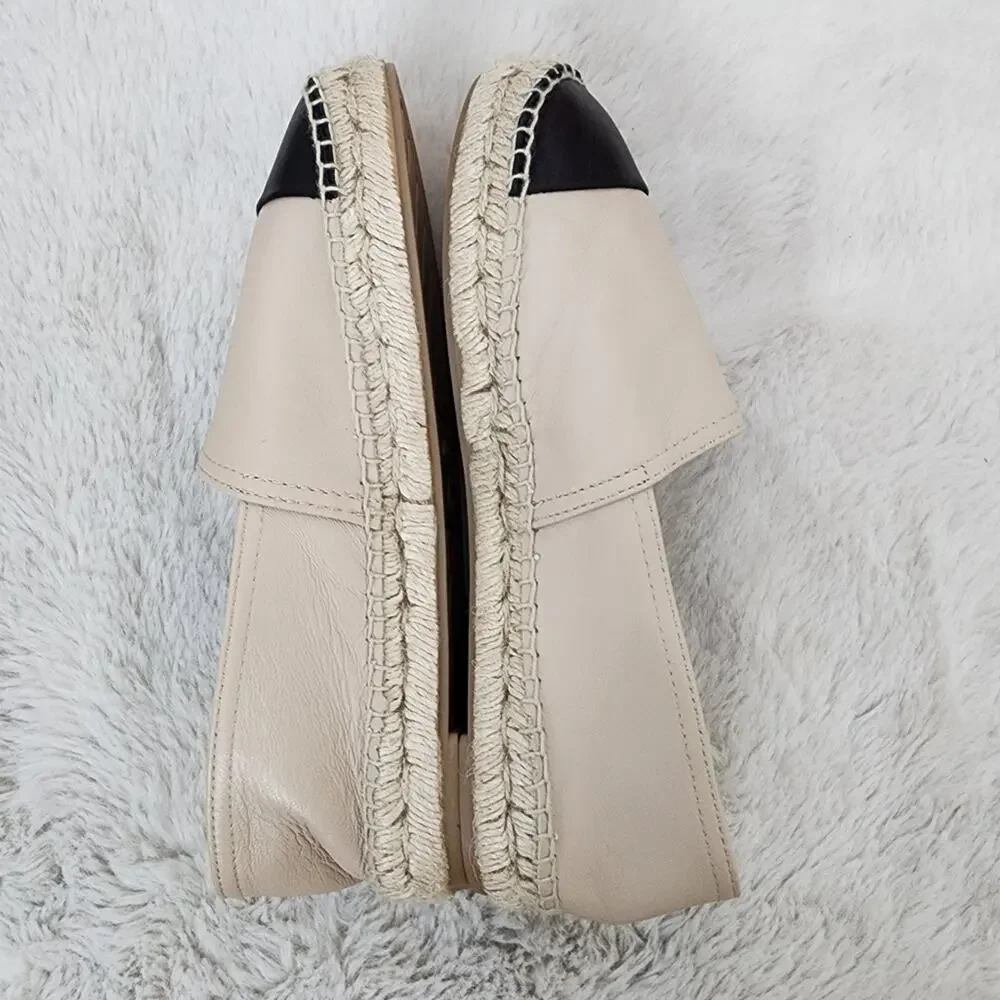 NEW Aldo Cone Leather Espadrilles Natural Cream Black Block Slip On Flats 9